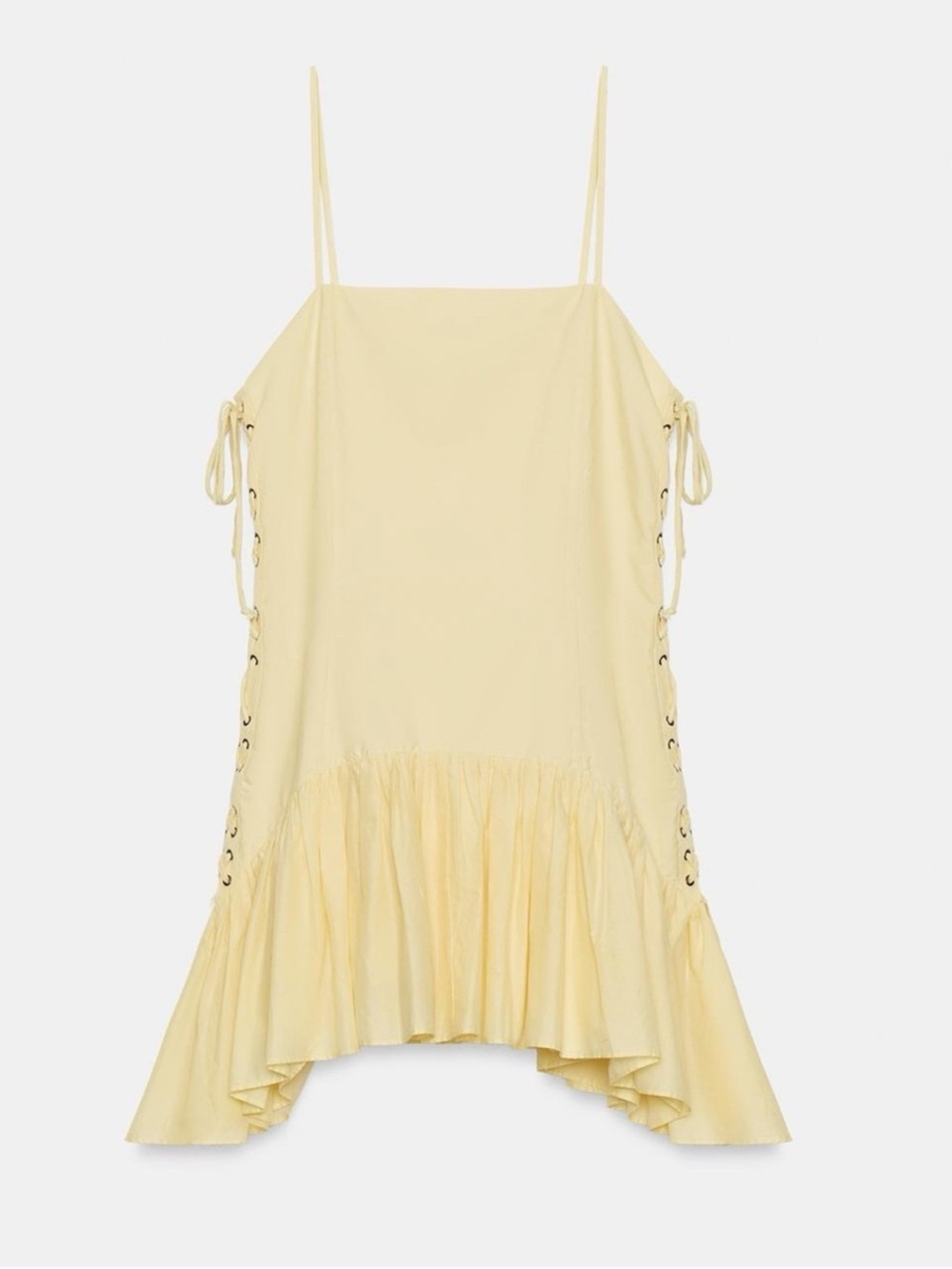 Zara Light Yellow Spaghetti-Strap High-Low Ruffle Dress